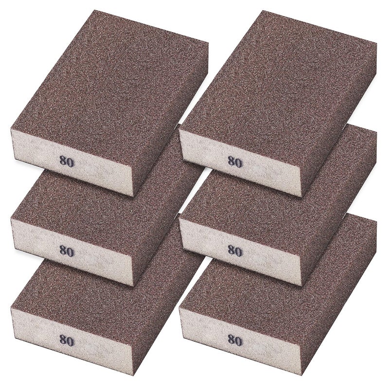 Sunxeke 6Pcs Sanding Sponge 80 Grit Coarse Blocks for Metal Sanding Wood Sanding Brush Washable&Reusable N-G-001-80 - Image 1